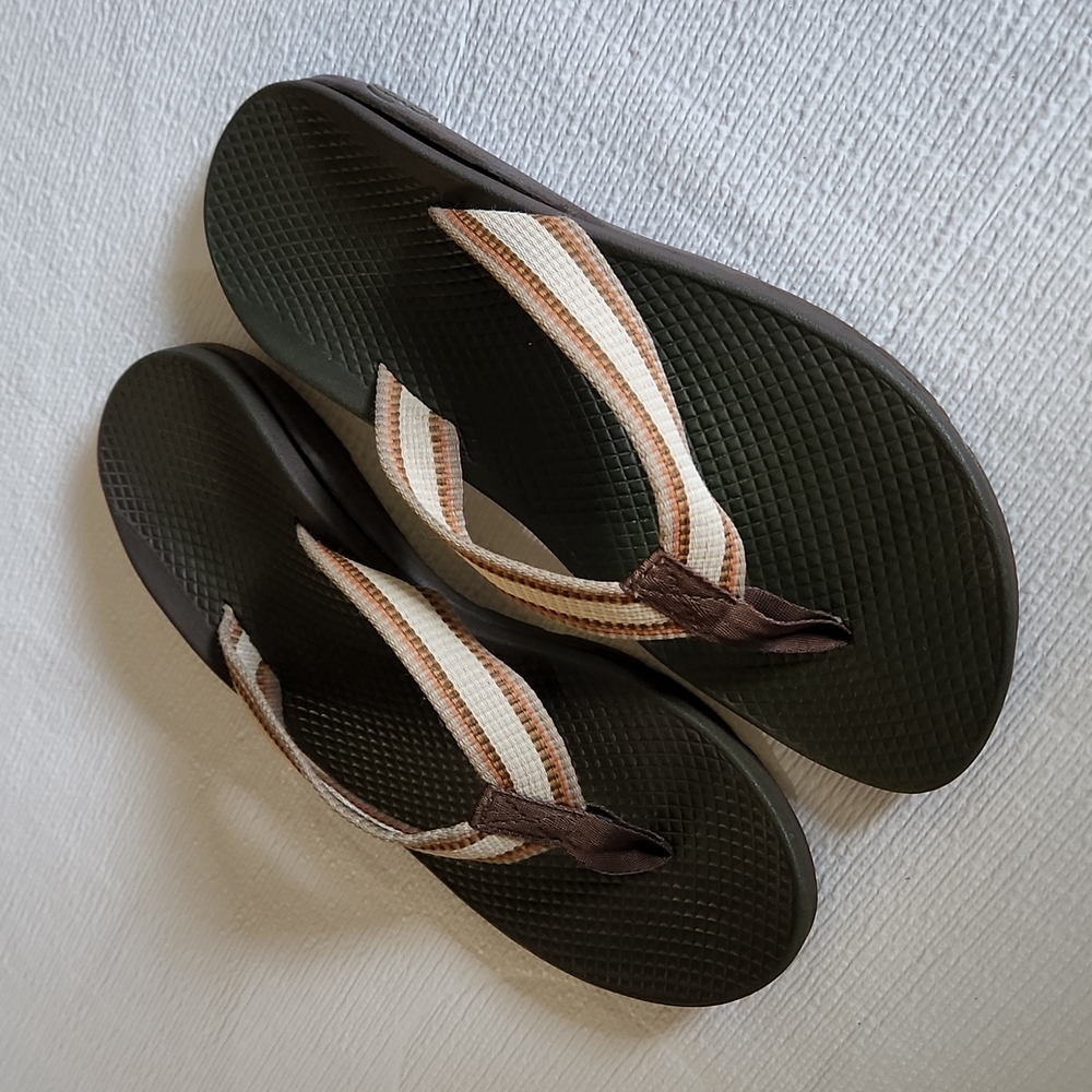 Chaco Brown and Cream Striped Flip Flop Sandals - Picture 3 of 10
